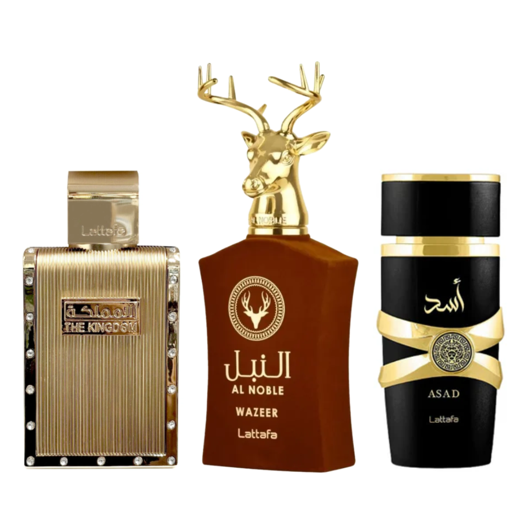 PROMOÇÃO COMPRE 1 LEVE 3 - The Kingdom Men, AL Noble Wazeer e Assad Lattafa - Oferta De Black Friday - 100ml cada