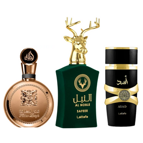 PROMOÇÃO COMPRE 1 LEVE 3 - Fakhar Gold, AL Noble Safeer e Assad Lattafa - Oferta De Black Friday - 100ml cada